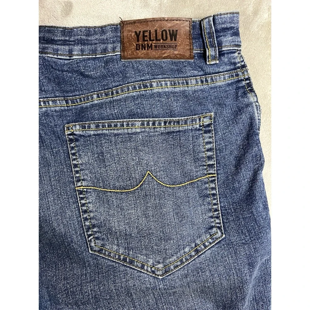 Yellow DNM Workshop Jeans Men's 38x31 Blue Denim Straight Damon Whiskers Wideleg